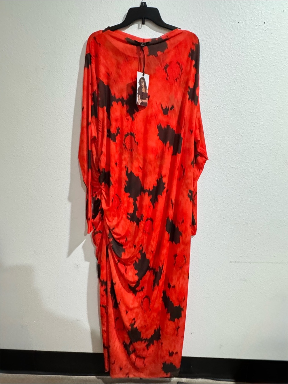 Red and Black Batik-Print Maxi Dress